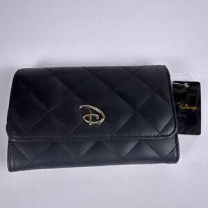 Disney Buckle-Down Quilted Black Wallet NWT Gold D Logo Women’s Wallet